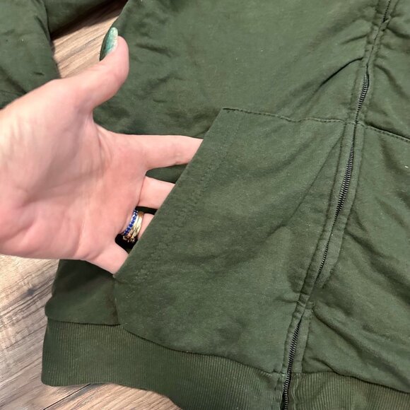 Calvin Klein Boys Hooded Jacket XL 18/20 Green Sherpa Lined Full Zip Logo Coat - Picture 5 of 10